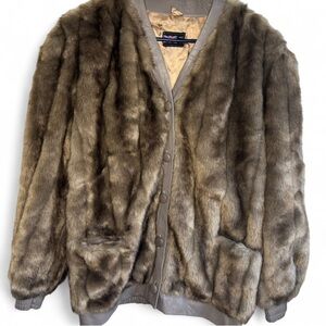 Vintage Lilli Ann Faux Fur & Real Leather Bomber Coat Jacket – Made in England